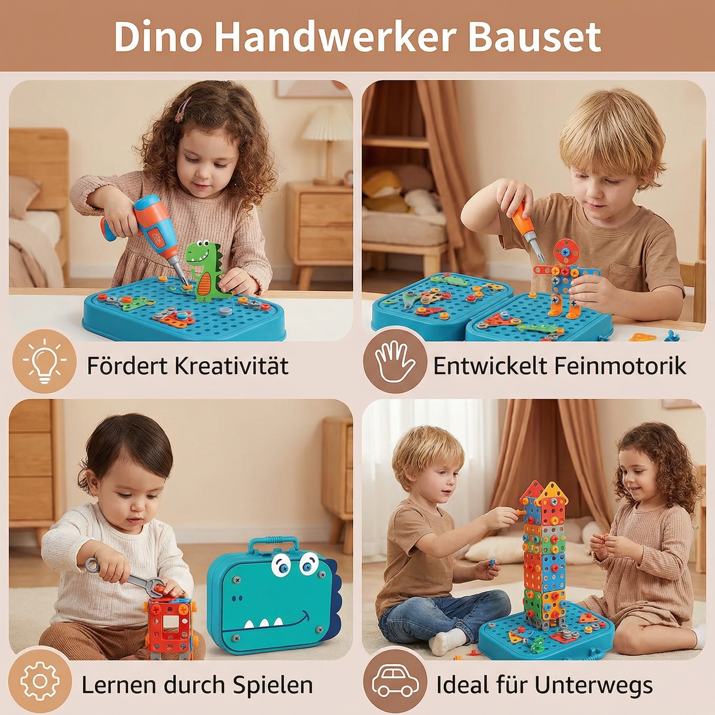 Handwerker Bauset für Kinder im Niedlichen Dino Design
