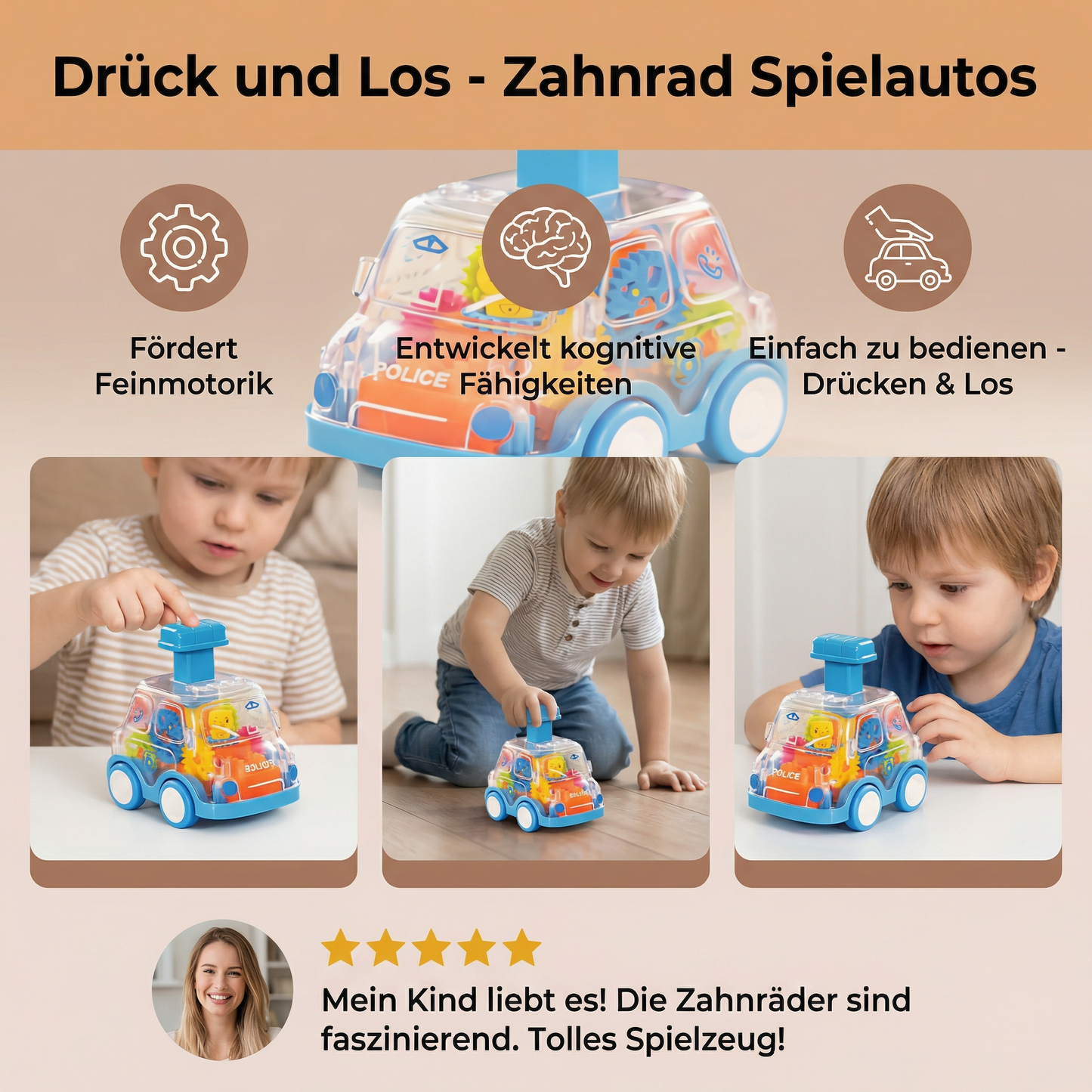 Drück und Los - Zahnrad Spielautos
