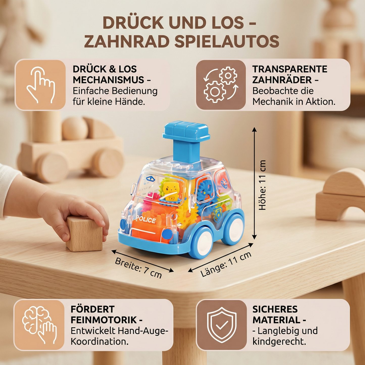 Drück und Los - Zahnrad Spielautos