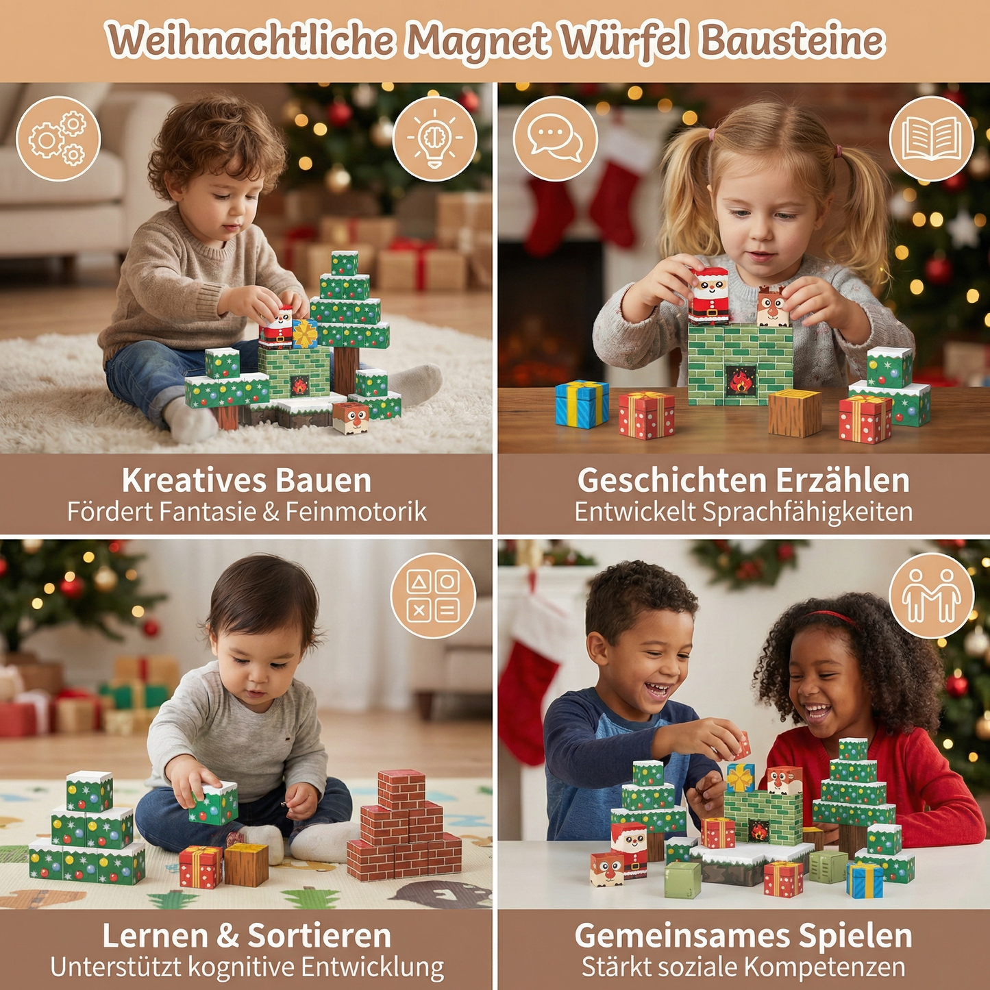 Weihnachtliche Magnet Würfel Bausteine