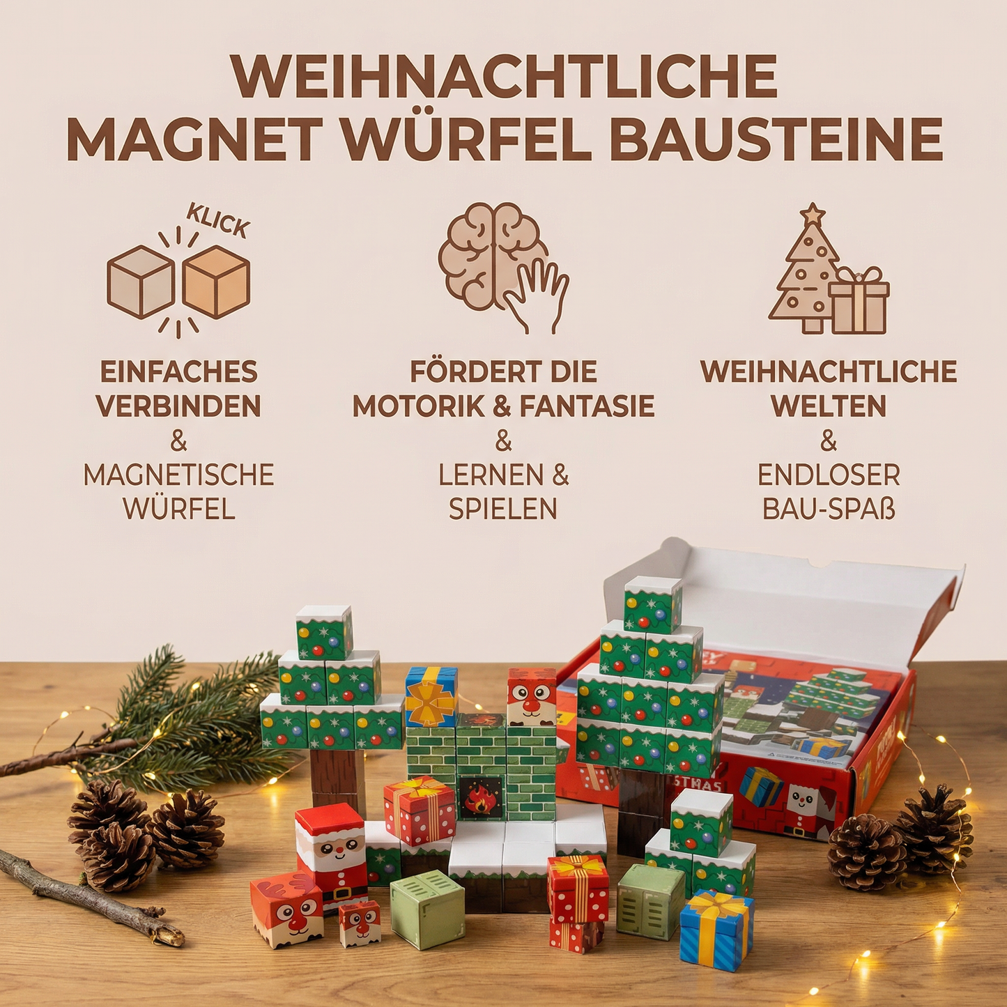 Weihnachtliche Magnet Würfel Bausteine