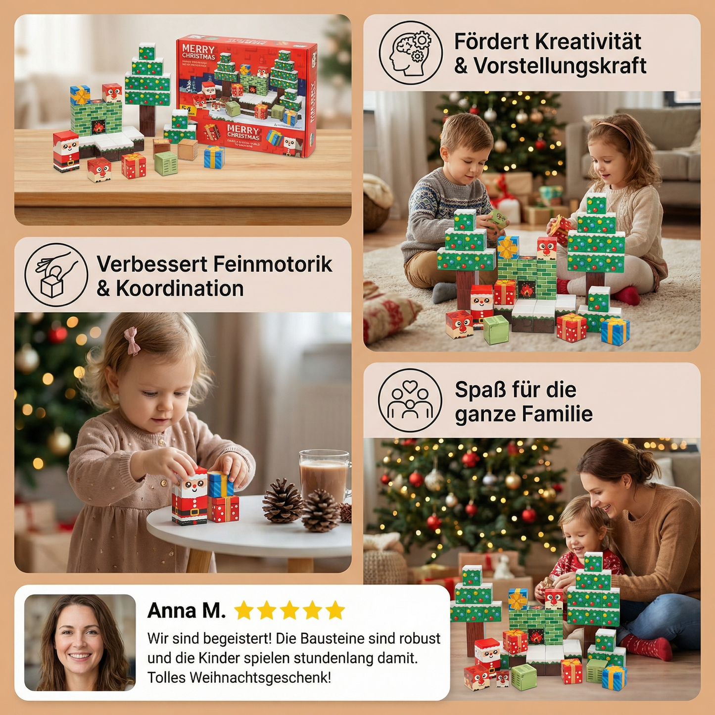 Weihnachtliche Magnet Würfel Bausteine