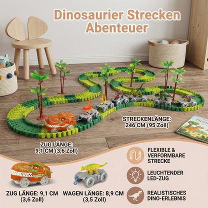 Dinosaurier Strecken Abenteuer – Flexible Rennbahn mit leuchtendem Zug
