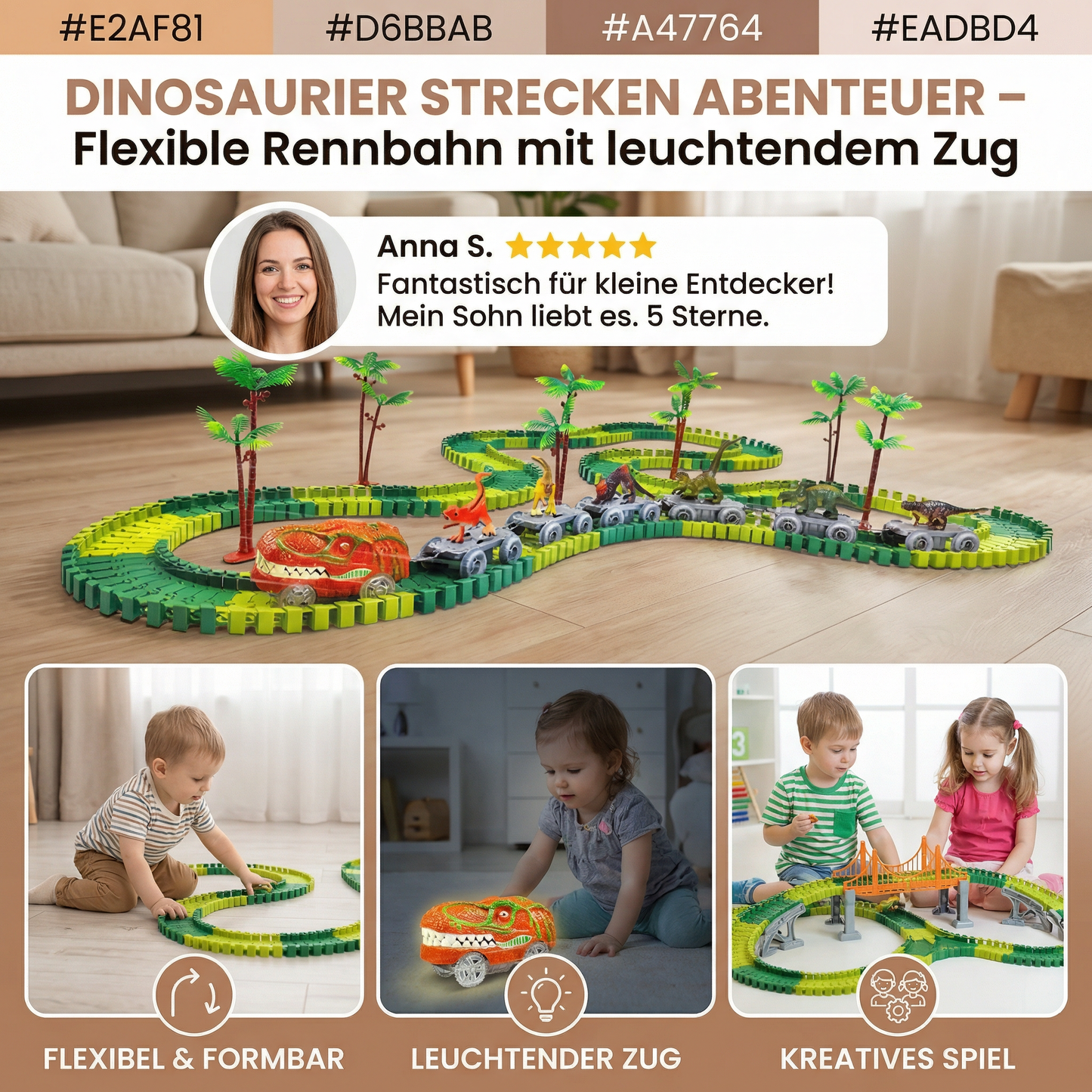 Dinosaurier Strecken Abenteuer – Flexible Rennbahn mit leuchtendem Zug