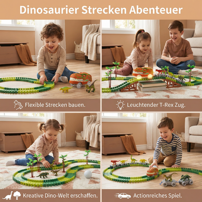 Dinosaurier Strecken Abenteuer – Flexible Rennbahn mit leuchtendem Zug