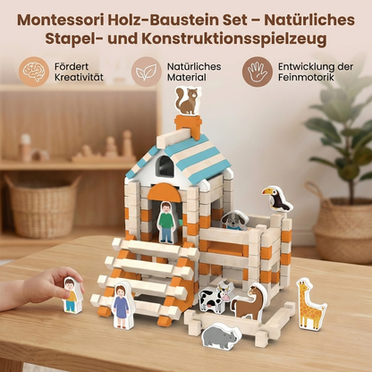 Montessori Holz-Baustein Set – Natürliches Stapel- und Konstruktionsspielzeug