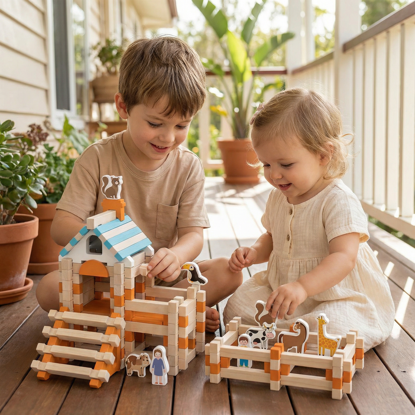 Montessori Holz-Baustein Set – Natürliches Stapel- und Konstruktionsspielzeug